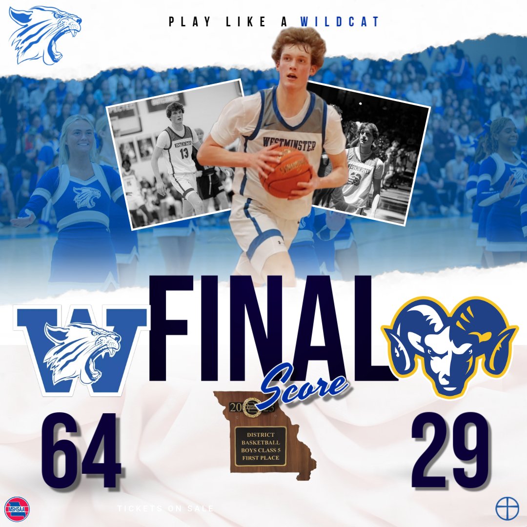Wildcats advance to the semi-final in the Class 5 District 3 tournament with a win over Riverview Gardens tonight.

JD Robertson - 21
Will Powers - 10

The Cats will play Ladue on Friday at 5pm.