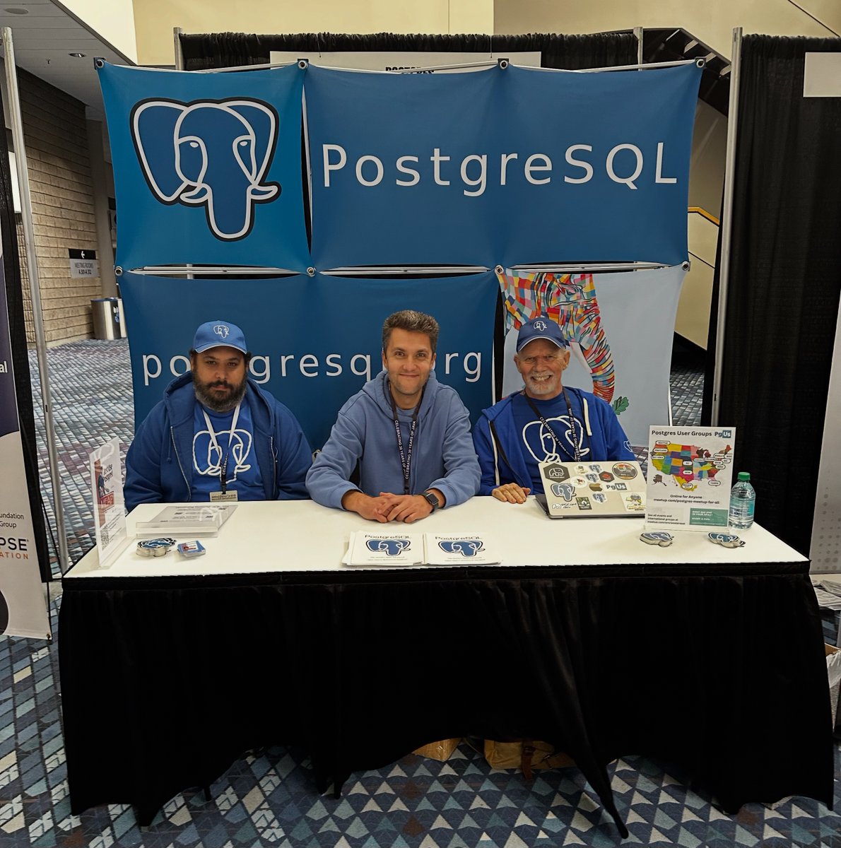 Working the Postgres booth with <a href="/dave_cramer/">Dave Cramer 🇨🇦</a>  and <a href="/robtreat2/">pgtreats</a>  at <a href="/devnexus/">Devnexus</a>.

Postgres definitely needs no introduction within the Java community. Many just stop by to say "Thank you!"