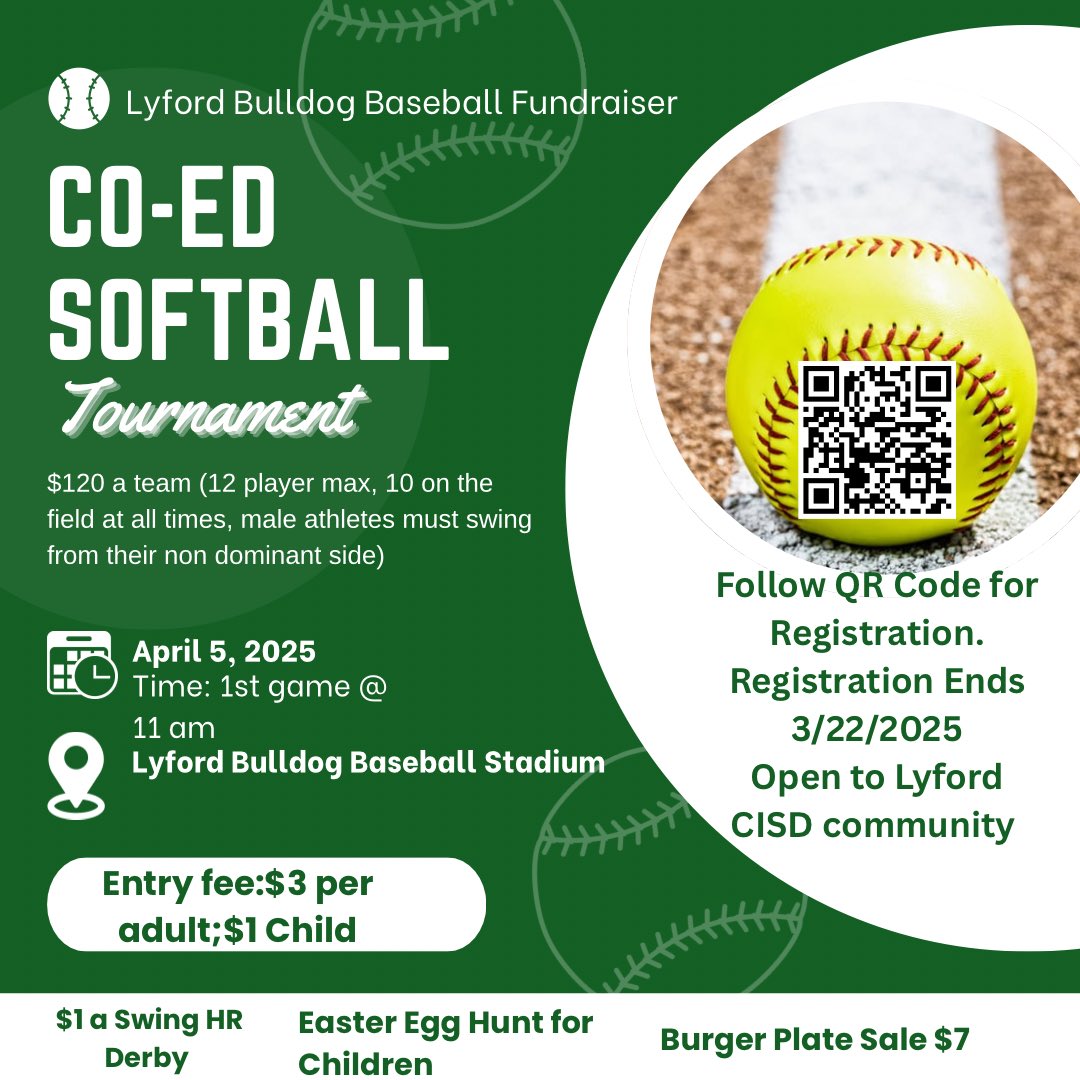 Come out and enjoy the day at the ballpark! Contact <a href="/CoachKArredondo/">Coach Arredondo, M.Ed,M.S</a> <a href="/Big_Sumo_73/">JJ Villarreal</a> for more information! Home run derby before championship game, burger sale and much more!
