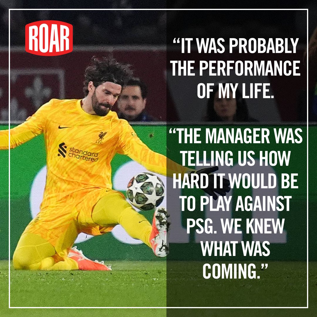 Liverpool was outgunned by Paris Saint-Germain, but they still managed a 1-0 win, thanks to an inspirational performance from goalkeeper Alisson Becker.

So inspirational that the man himself had to stop and take a breath on what he'd just done.

WRAP👇
theroar.com.au/2025/03/06/per…