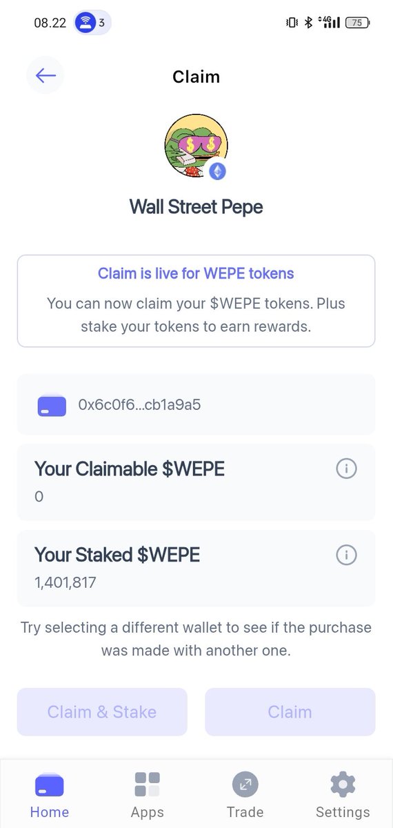 <a href="/WEPEToken/">Wall Street Pepe</a> Why i can,t claim my coin??