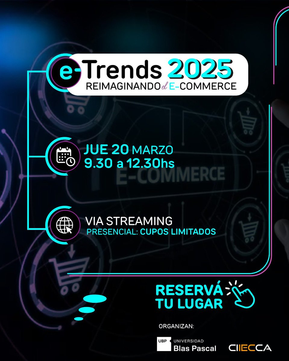 ¡Sumate a la jornada con las últimas tendencias en E-Commerce!🚀

🗓️ El jueves 20 de marzo se llevará a cabo el E-Trends 2025 donde vos serás protagonista de este evento gratuito.

Inscribite y enterate de más: forms.gle/7jQX4SjwxiEPju…