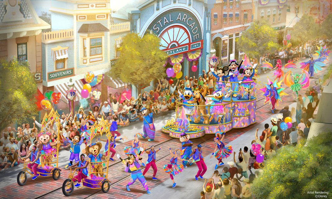 DisneyParks's tweet photo. Big #Disneyland70 news!🎉 Duffy and ShellieMay will debut with other favorite Disney characters in “The Celebrate Happy Cavalcade," coming to @Disneyland park beginning May 16, 2025. https://t.co/sk4CfTIvC8 https://t.co/B1supS2Jxe