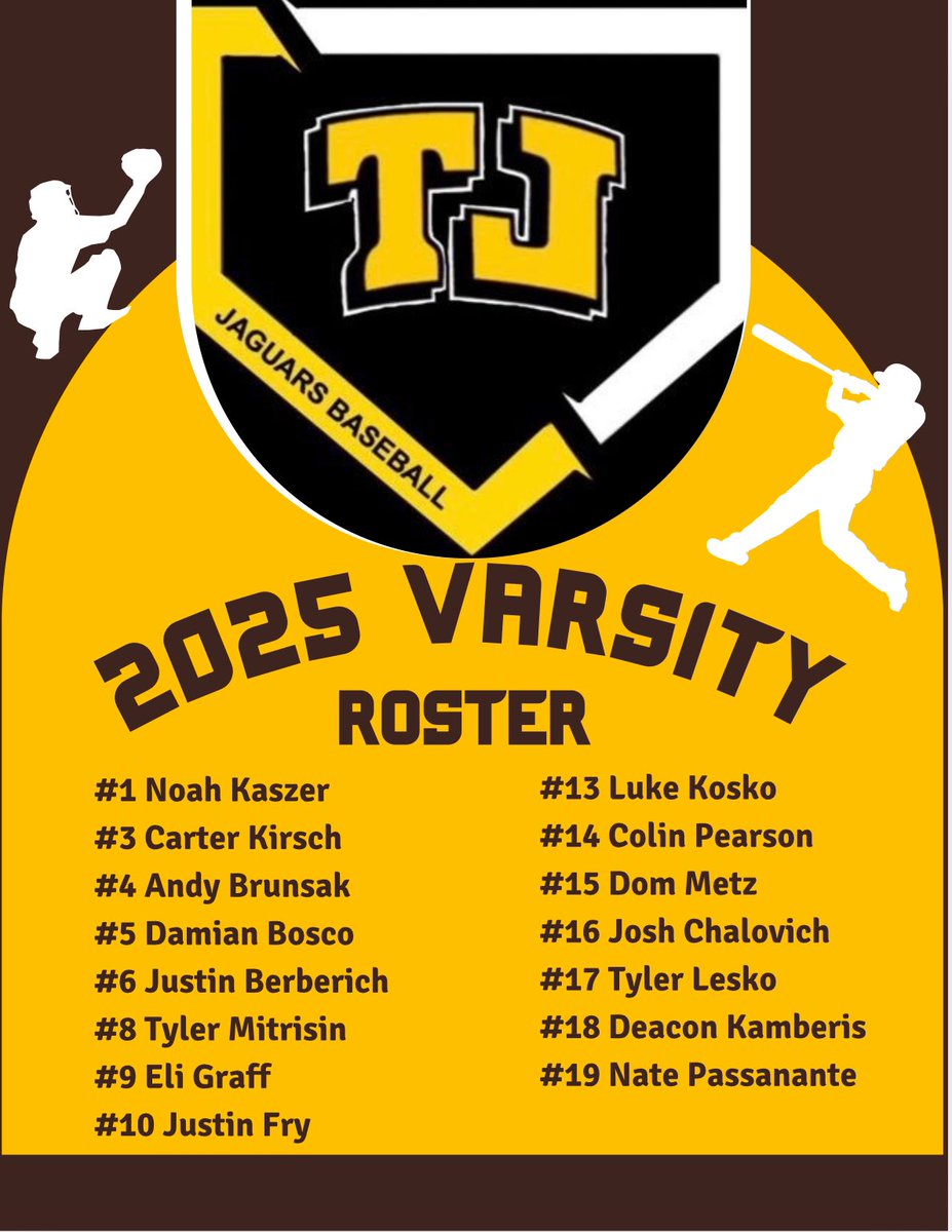 Introducing your 2025 Thomas Jefferson Jaguars Varsity Baseball Roster.  Looking forward to see these guys on the field!!! <a href="/tj_jungle/">The Jungle</a> <a href="/wjhsd/">West Jefferson Hills SD</a> <a href="/TJHSJaguars/">TJHSJaguars</a>