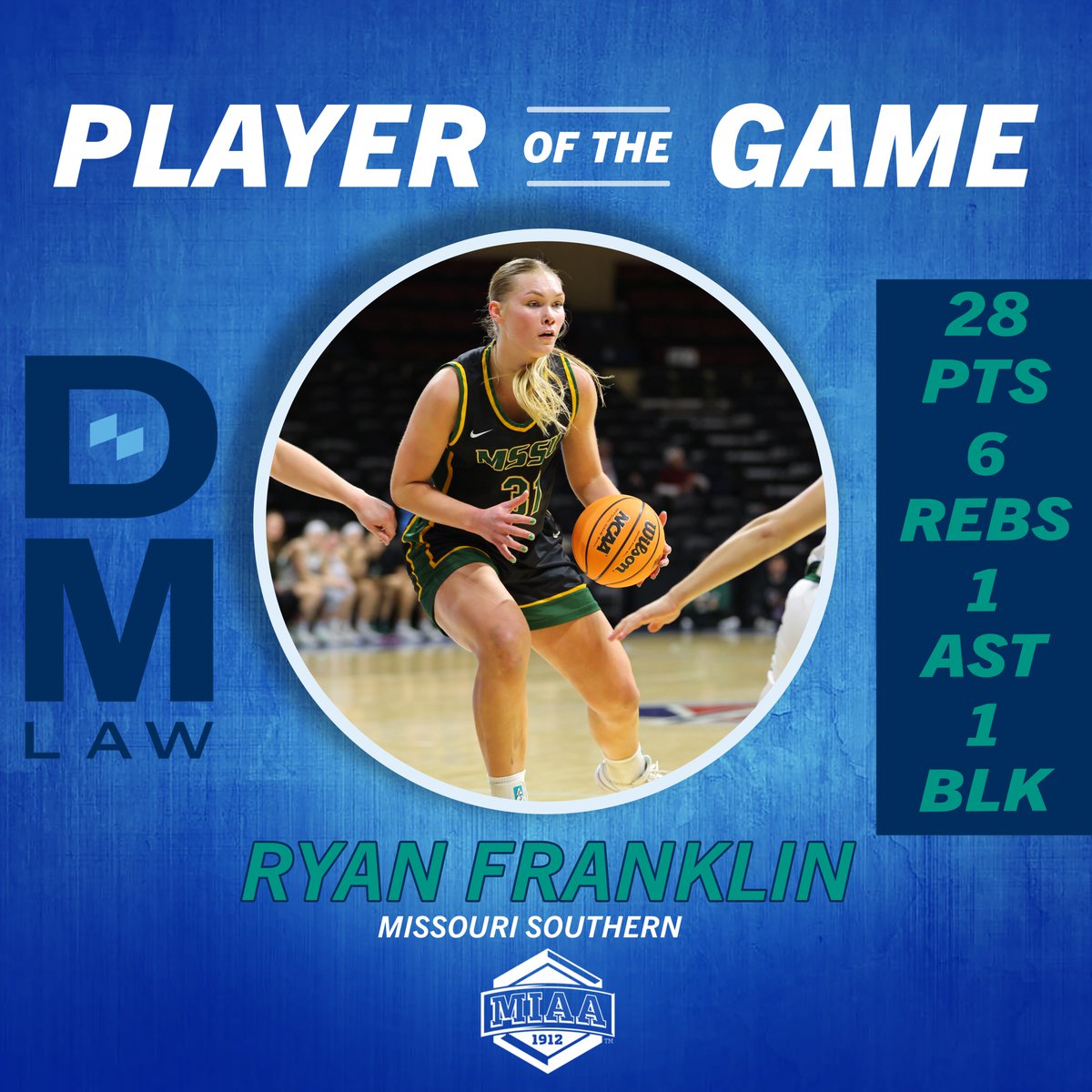 Taking our first women's "Mike's Got This" 𝙋𝙇𝘼𝙔𝙀𝙍 𝙊𝙁 𝙏𝙃𝙀 𝙂𝘼𝙈𝙀 award is Ryan Franklin of <a href="/MssuWbb/">MSSU Women’s Basketball</a> 🦁

#MIAAMadness x #BringYourAGame
