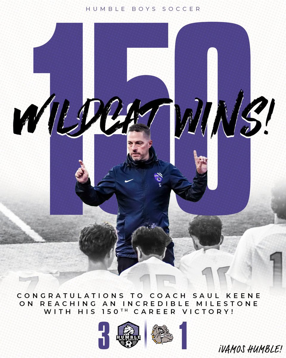 Humble Men's Soccer (@humblefutbol) on Twitter photo Congrats to Coach Keene on reaching his 150th career win after last week's victory over Summer Creek!
“I don’t remember every win, but I do remember every athlete who helped Humble get to these types of numbers. Grateful for the whole experience.”
<a href="/HumbleISD_HHS/">Humble High School</a> <a href="/HumbleISD_Ath/">Humble ISD Athletics</a> Congrats to Coach Keene on reaching his 150th career win after last week's victory over Summer Creek!
“I don’t remember every win, but I do remember every athlete who helped Humble get to these types of numbers. Grateful for the whole experience.”
<a href="/HumbleISD_HHS/">Humble High School</a> <a href="/HumbleISD_Ath/">Humble ISD Athletics</a>