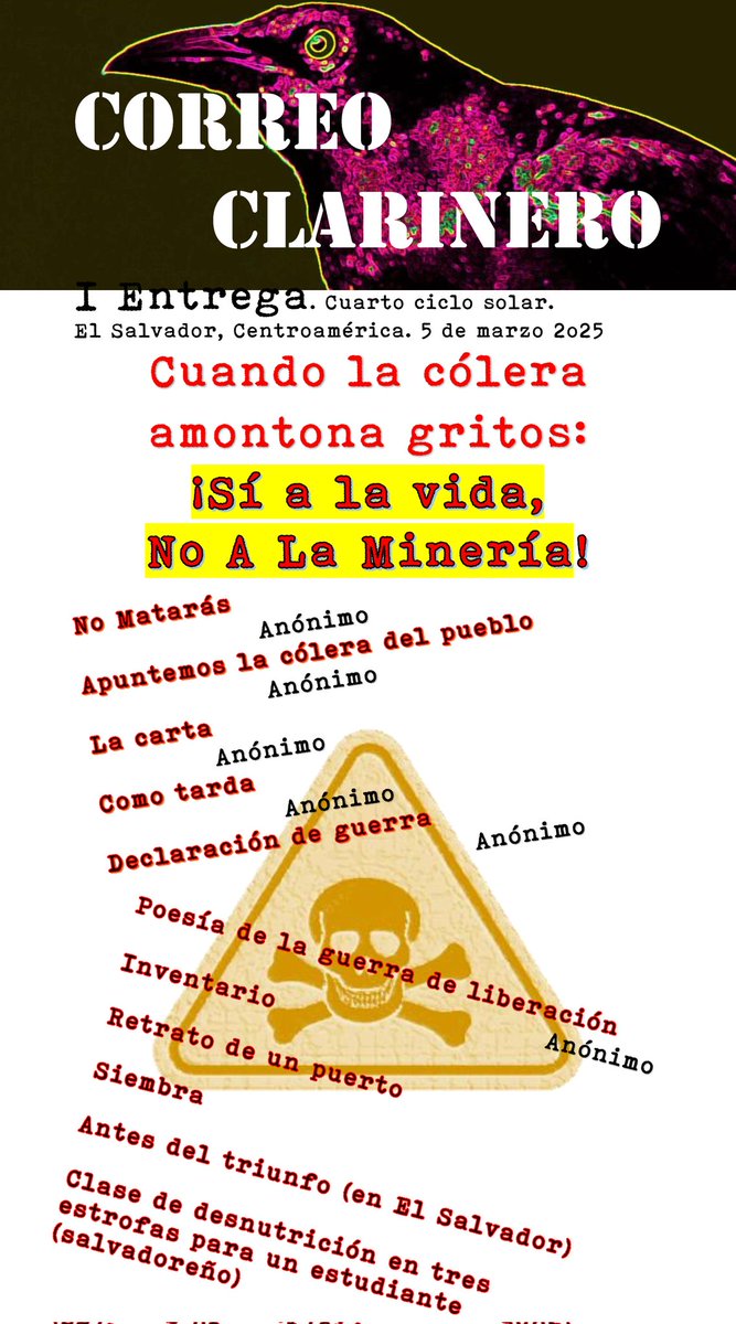 CClarinero's tweet photo. #CorreoClarinero
#IEntrega #Año5 #LiteraturaSalvadoreña
#PoesíaSalvadoreña #NoALaMineríaSíALaVida
#Marzo2025 #PoesíaAnónima https://t.co/RBRiPKB0Ms
