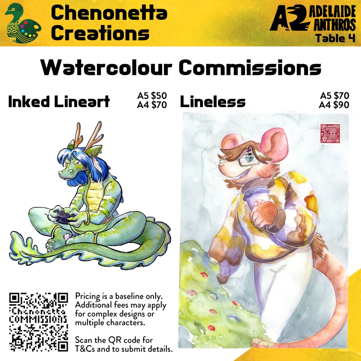 Chenonetta (@chenonetta) on Twitter photo A small sampler of items I'll have with me at <a href="/ADLAnthros/">Adelaide Anthros (A2) ๐ฆ๐ฆ๐บ</a> on Saturday! I'm most excited to do some on-the-day watercolour commissions. A small sampler of items I'll have with me at <a href="/ADLAnthros/">Adelaide Anthros (A2) ๐ฆ๐ฆ๐บ</a> on Saturday! I'm most excited to do some on-the-day watercolour commissions.
