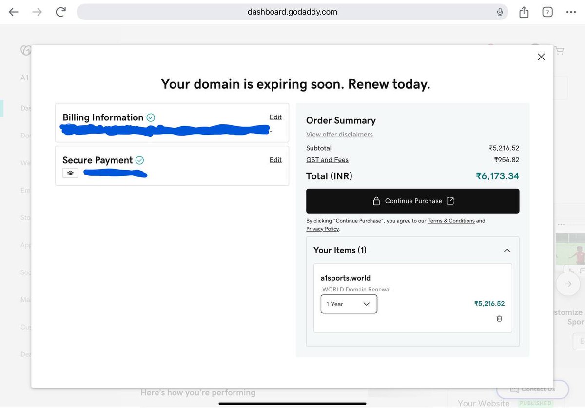 5.2k for 1 year renewal of domain and then additional domain hosting + website charges... what sort of extortion racket are you running... is this how you bleed out micro businesses?... my domain is about expire... I think it's time to look else where. #GoDaddy #godaddyindia