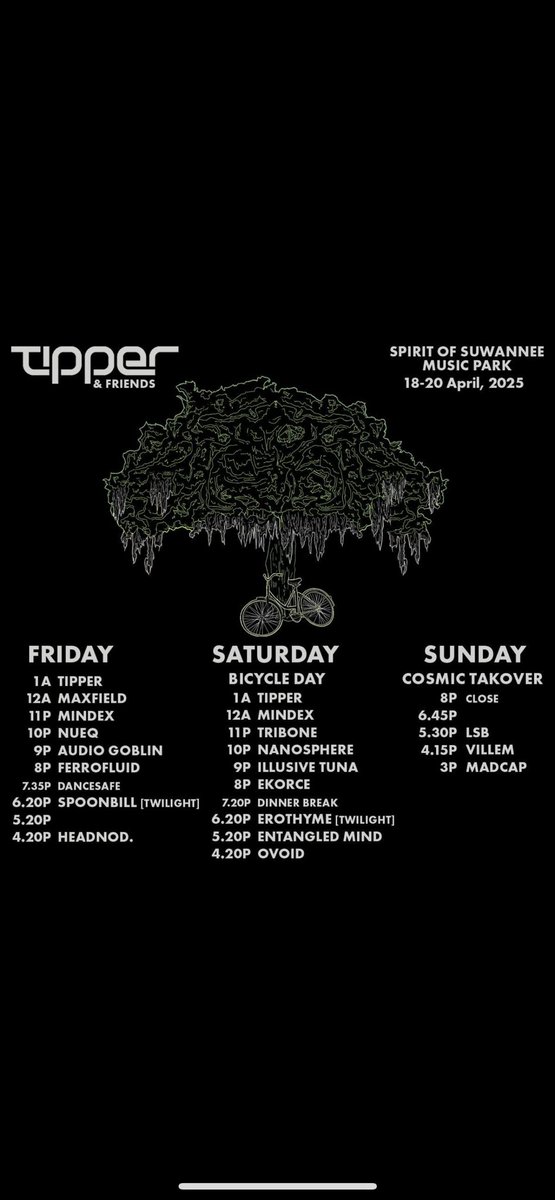 wookcavern's tweet image. Lineup is here! Tipper n Friends ‘25 🚲
