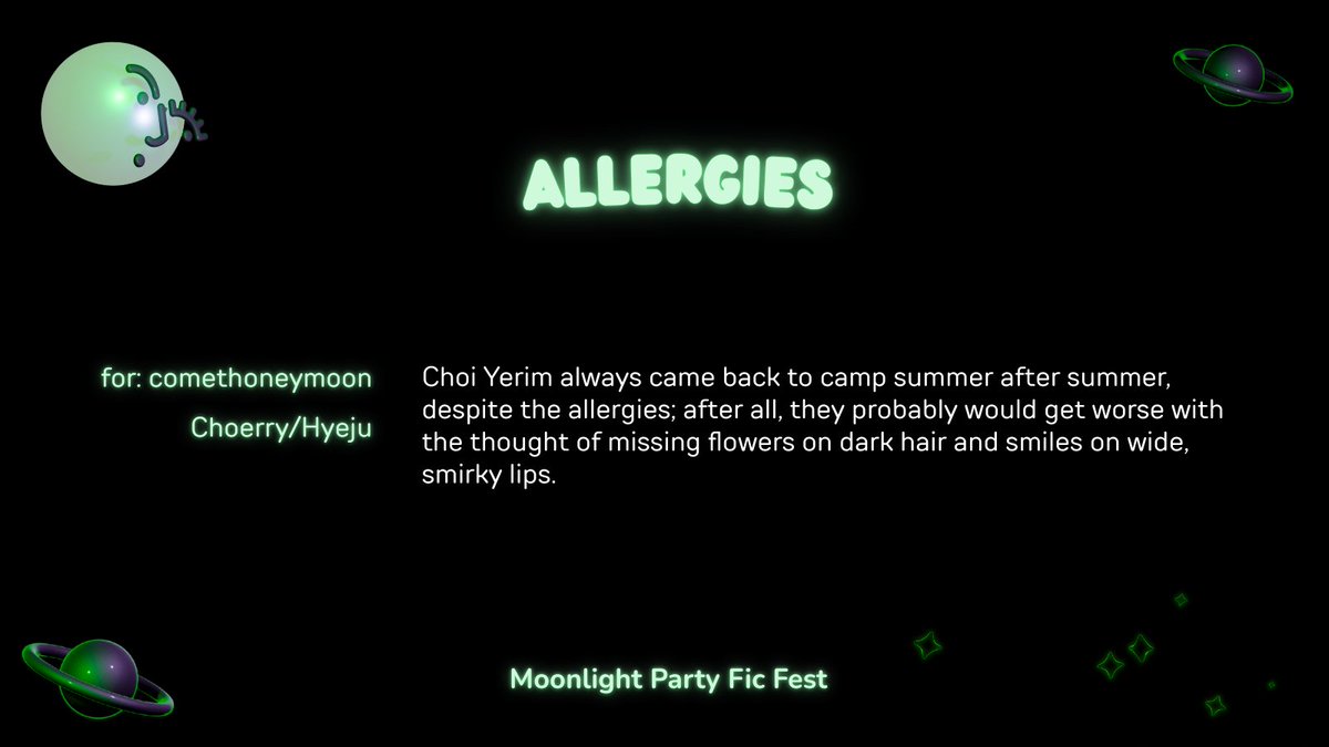moonlightfest12's tweet image. allergies
☆ for: comethoneymoon
☆ 2.1k words
☆ rating: t

archiveofourown.org/collections/mo…