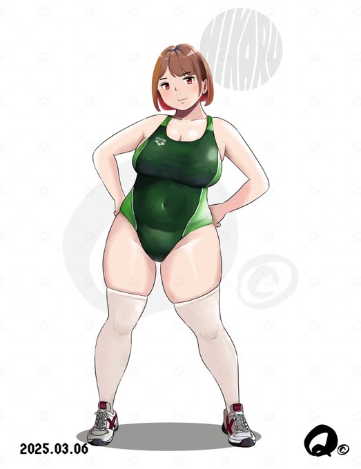 うちのオリキャラの競泳水着描いてま～す
最後はむっちりヒカル先生🍖🍖 