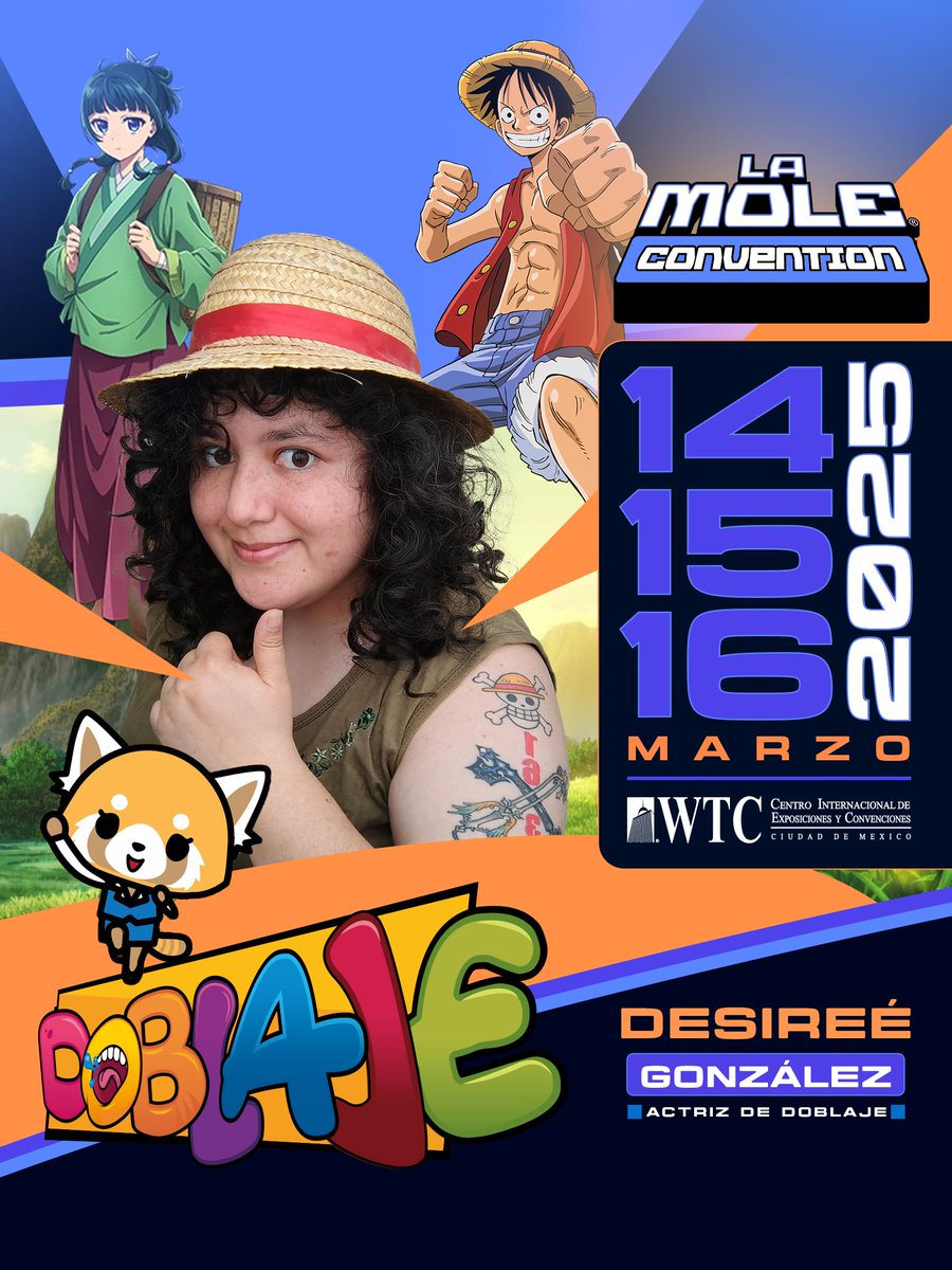 La Mole Convention (@lamolemx) on Twitter photo 👊 Desireé González <a href="/InuYDesi/">InuYDesi / Déxeris Pánteru / Desireé González</a> es actriz, cantante y streamer, con diez años en doblaje. Ha dado voz a Hello Kitty, Luffy (One Piece), Retsuko (Aggretsuko), Zeno Sama (Dragon Ball), Miko Iino (Love is War) y Ruby (Sex Education), entre otros.
¡Convive con ella en #LaMole2025! 👊 Desireé González <a href="/InuYDesi/">InuYDesi / Déxeris Pánteru / Desireé González</a> es actriz, cantante y streamer, con diez años en doblaje. Ha dado voz a Hello Kitty, Luffy (One Piece), Retsuko (Aggretsuko), Zeno Sama (Dragon Ball), Miko Iino (Love is War) y Ruby (Sex Education), entre otros.
¡Convive con ella en #LaMole2025!