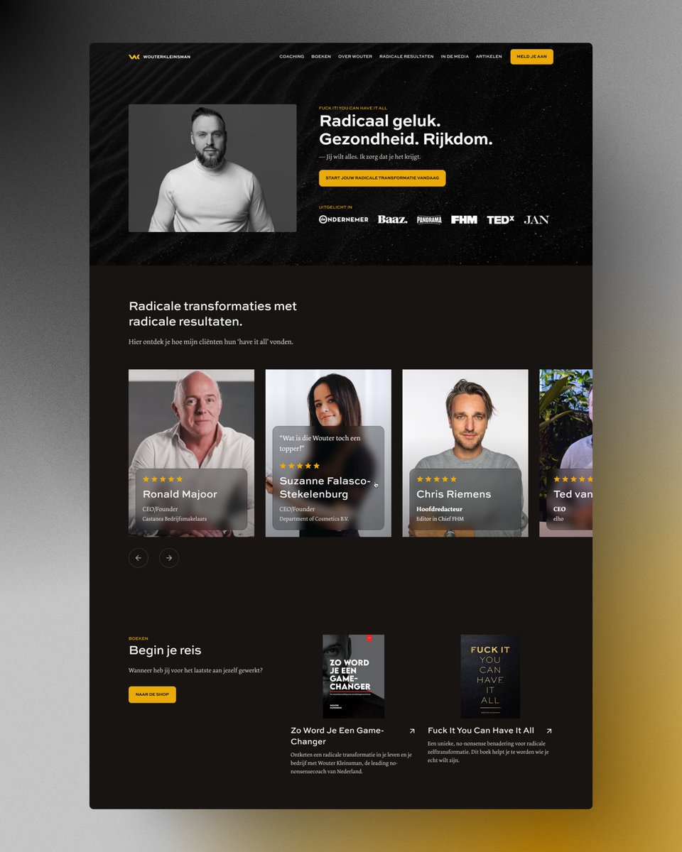 Black and Yellow. Black and Yellow. Black and Yellow.

New strategy, brand, website and email sequences for Wouter Kleinsman!
