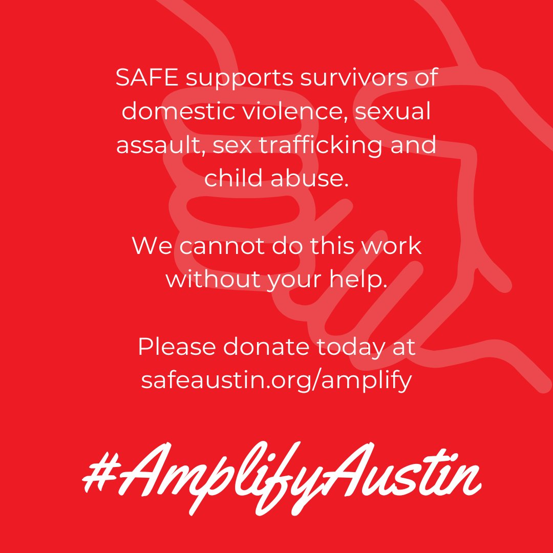 SAFE supports survivors in Austin thanks to community support. We cannot do this without you. Please give at safeaustin.org/amplify.

Thank you. ❤️

#AmplifyAustin