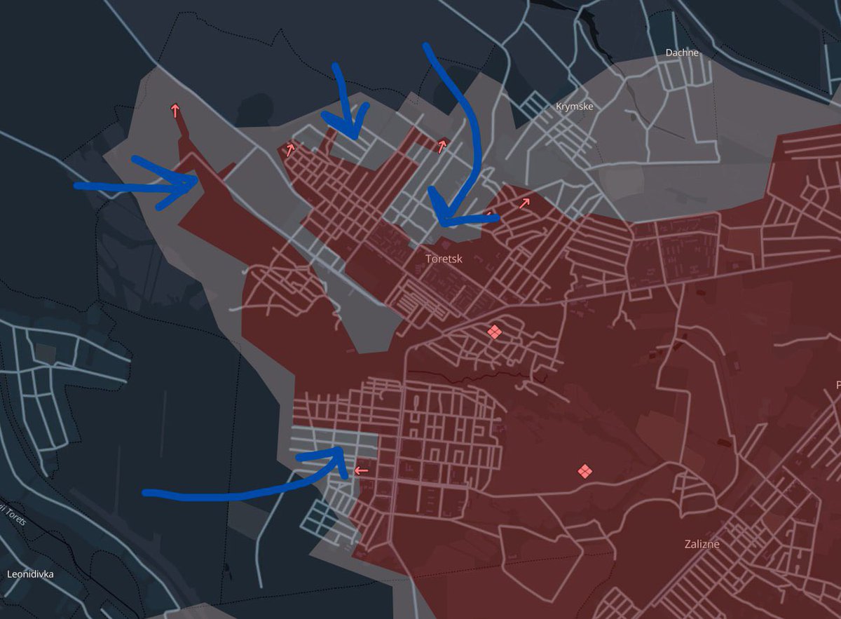 Maks_NAFO_FELLA's tweet photo. 👀🤞 The situation in Toretsk. Several units of the Russian Armed Forces are under threat of encirclement. https://t.co/qO1XBHEqcP