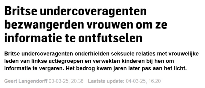 Een waanzinning verhaal waarvan je niet gelooft dat het zich afspeelt in de jaren 2000: Undercoveragenten knoopten seksuele relaties aan met linkse activisten, via <a href="/ADnl/">AD.nl</a>