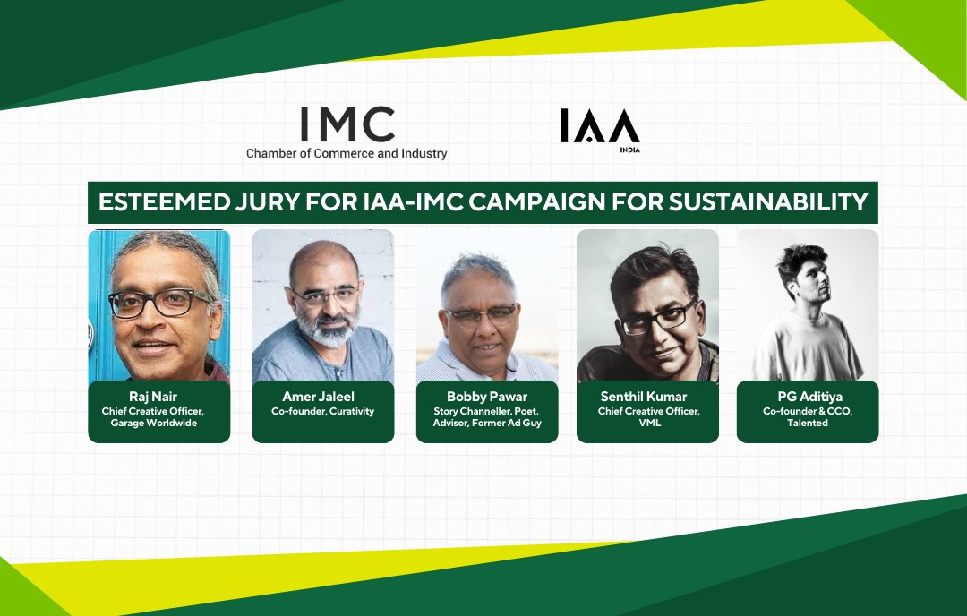 Meet the esteemed jury for the IAA-IMC Chamber of Commerce and Industry Campaign for Sustainability! 🌿✨

Bringing together some of the most brilliant minds in the industry, this panel is set to recognize and celebrate impactful creativity.

#IAAIndia #SustainabilityInAction