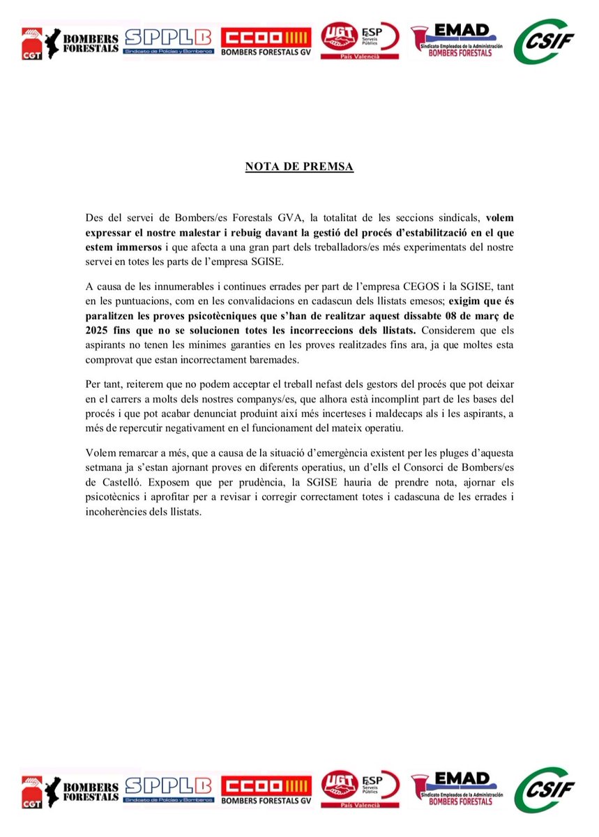 És inaguantable l'empastre i la situació que estan vivint els nostres companys/es.