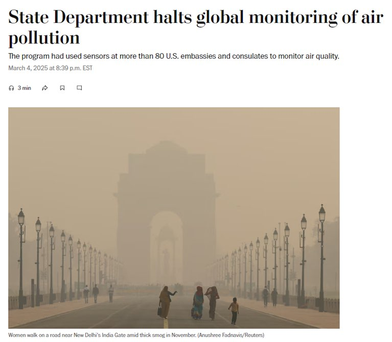 Turning off air pollution monitoring at U.S. embassies around the world doesn't compare to depriving Ukrainian civilians of defences against Russia's missiles in cruelty, but it is an astonishingly pointless act of sabotage. U.S. monitoring in Beijing played a central role in