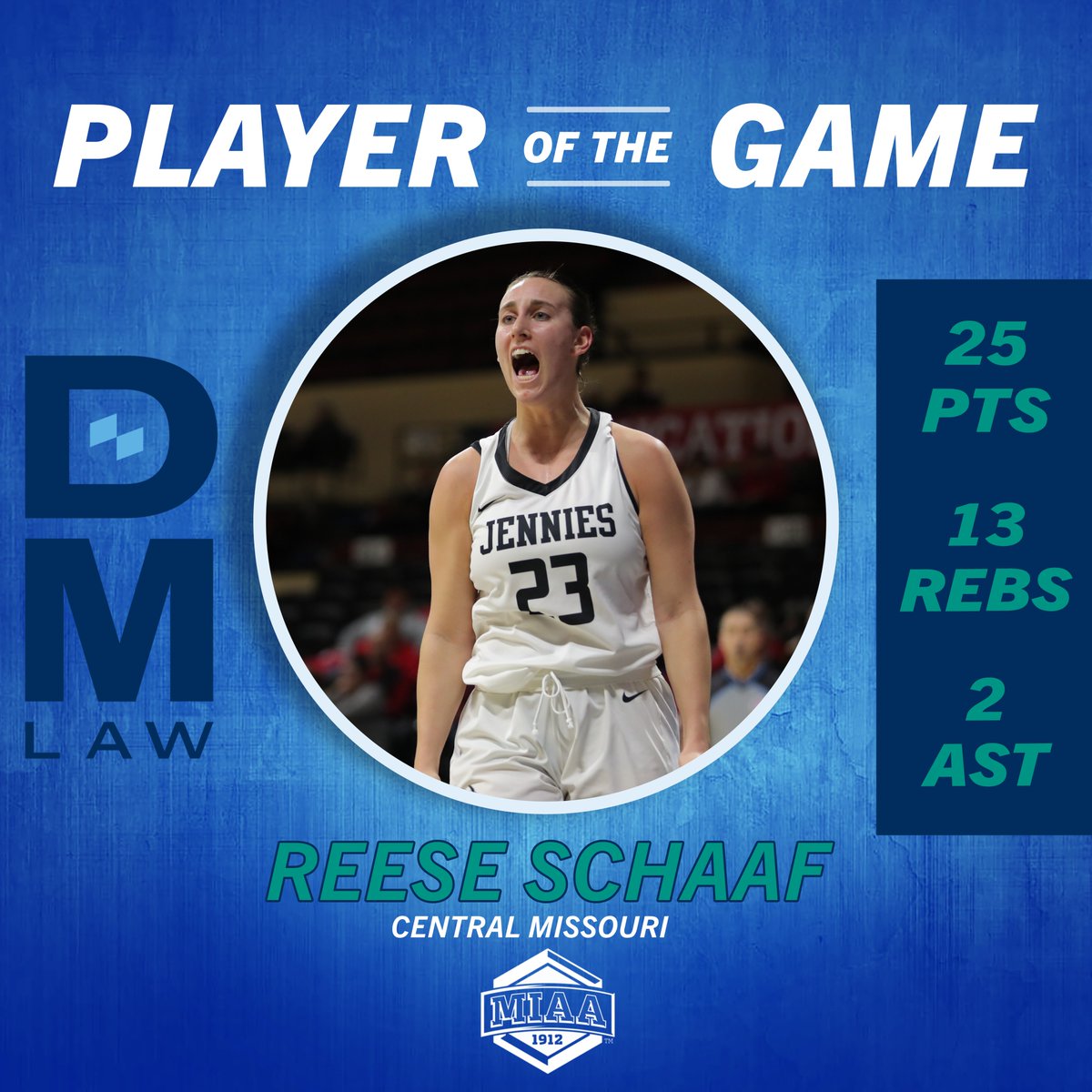 Reese Schaaf of <a href="/UCMWBB/">Jennies Basketball</a> closed out Day 1 of #MIAAMadness with 25 points and 13 rebounds for our "Mike's Got This" 𝙋𝙇𝘼𝙔𝙀𝙍 𝙊𝙁 𝙏𝙃𝙀 𝙂𝘼𝙈𝙀 💪

#BringYourAGame