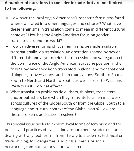 📢 Nuevo Call for Papers de Feminist Translation Studies
➡️ Más información: tinyurl.com/ayyakpaz
