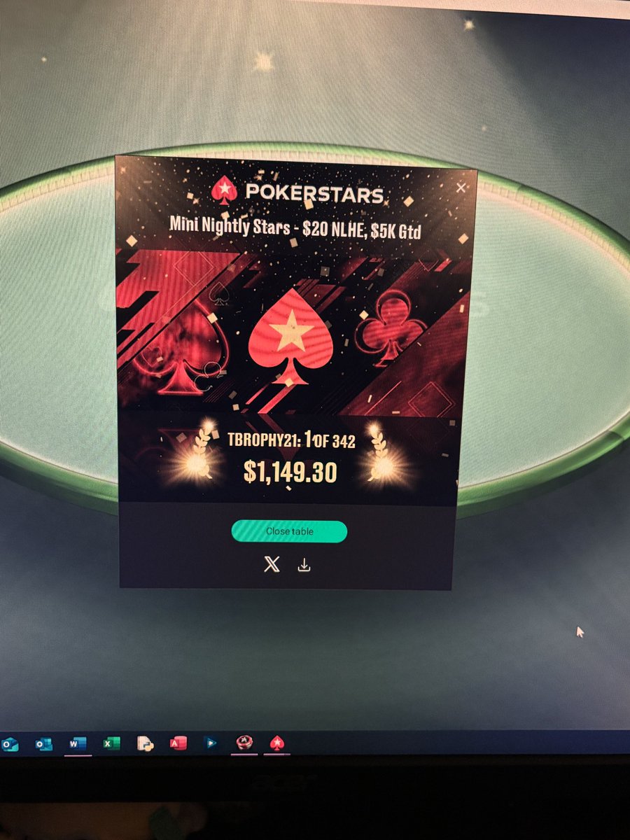 tbrophy21's tweet photo. fired off the @PokerStarsUSA mini nightly and got a pretty good mystery bounty in the storm! 

first tournament win of 2025! https://t.co/eszAK16rkz
