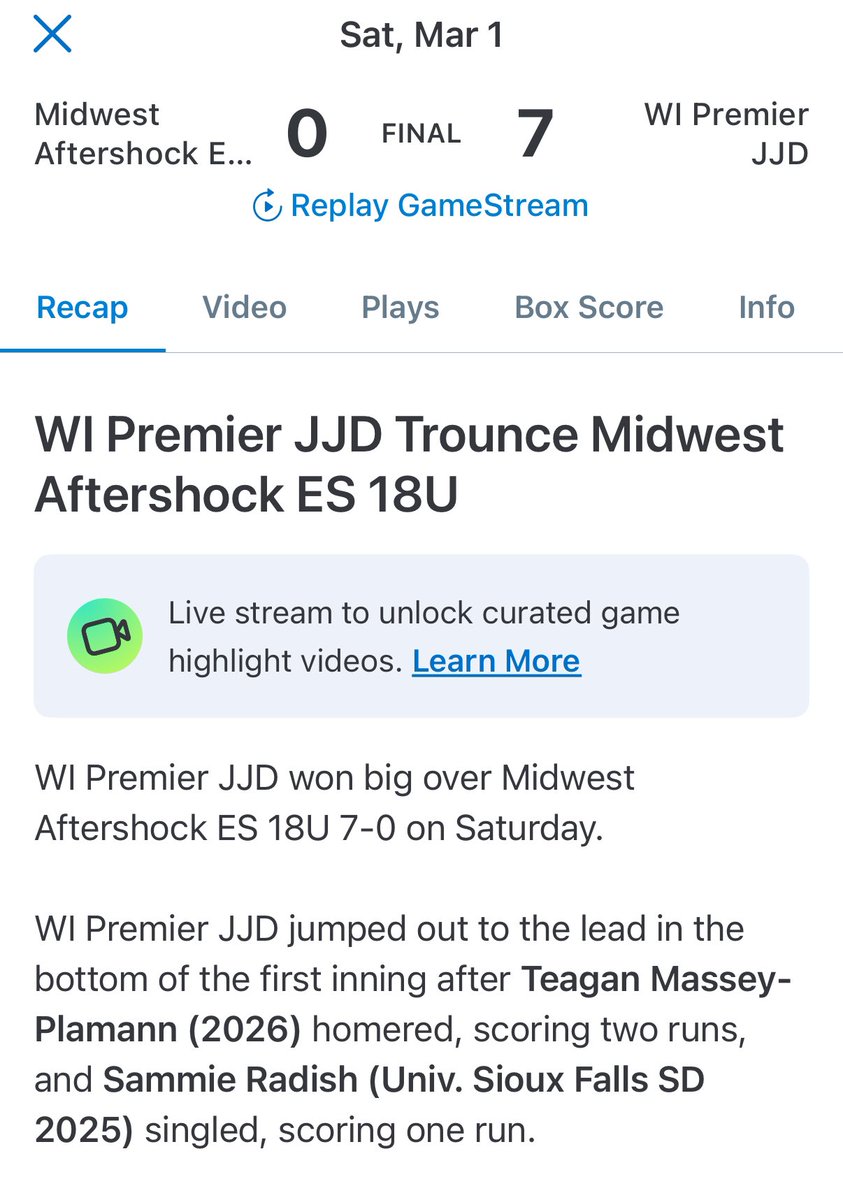 I’m so, so proud of how my Wisconsin Premier team played this winter! This past weekend we played in our last tournament, placing 4th out of 24 18U teams. I helped my team by hitting two home runs and with strong pitching. On to school ball!