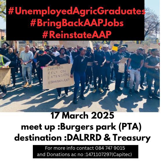 FarmerYoun58249's tweet photo. #UnemployedAgricGraduates only need funding so they can go back to assisting farmers and also even the ratio of extension officers.@CyrilRamaphosa @jsteenhuisen @TreasuryRSA @ParliamentofRSA @ZungulaVuyo @ZANewsFlash @DOAgov_ZA https://t.co/dZJsDT0Ltb