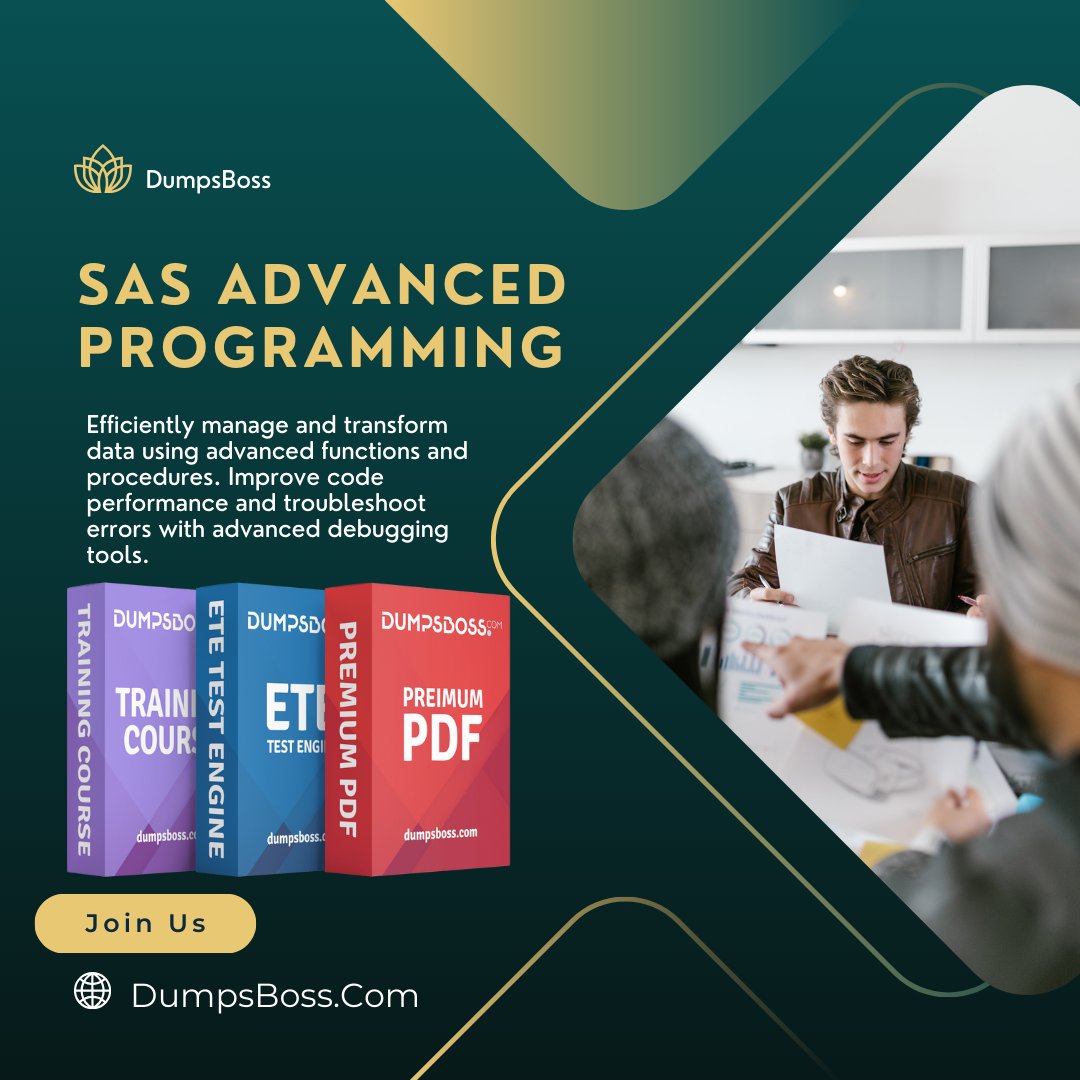 cr5736403's tweet image. DumpsBoss provides top-notch resources and practice materials for mastering SAS Advanced Programming. #SAS #SASAdvanced #SASProgramming #AdvancedProgramming #DataScience #SASCertification #ProgrammingExams #StudyGuide #TechCareer #DumpsBoss