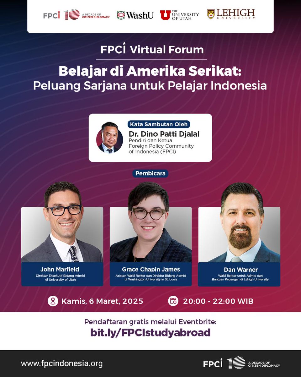 dinopattidjalal's tweet image. Siapa siswa/siswi SMA yang mau KULIAH di Amerika Serikat tapi bingung cara melamar? Ayo gabung diskusi publik online bersama Washington University, University of Utah Dan Lehigh University -- dimana mereka akan membagi tips mendaftar hingga bisa diterima kuliah di AS. Malam ini,…