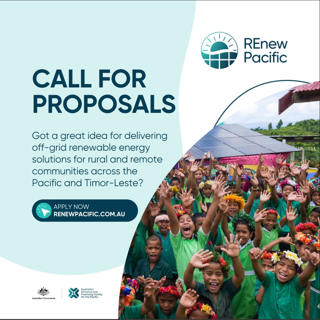Peter Roberts (@aushcfj) on Twitter photo 💡Got an idea for delivering #renewableenergy to some of 🇫🇯's most remote communities?
The 🇦🇺Gov's new $75 million <a href="/REnewPacific/">REnew Pacific</a> program is now open for proposals for projects to power essential services for #offgrid Pacific communities.
🔗Apply: renewpacific.com.au 💡Got an idea for delivering #renewableenergy to some of 🇫🇯's most remote communities?
The 🇦🇺Gov's new $75 million <a href="/REnewPacific/">REnew Pacific</a> program is now open for proposals for projects to power essential services for #offgrid Pacific communities.
🔗Apply: renewpacific.com.au