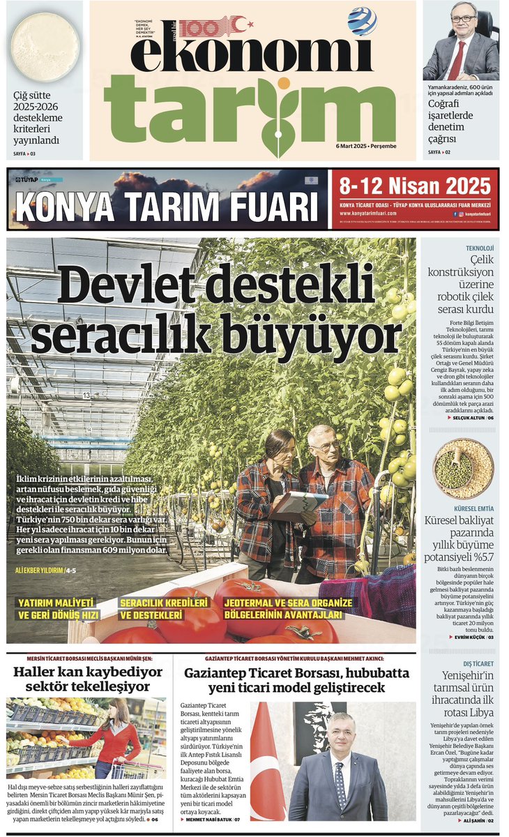 Devlet destekli modern seracılık büyüyor

- İklim krizinin etkilerinin azaltılması, artan nüfusu beslemek, gıda güvenliği ve ihracat için devletin kredi ve hibe destekleri ile seracılık büyüyor. 

- Türkiye’nin 750 bin dekar sera varlığı var. Her yıl sadece ihracat için 10 bin