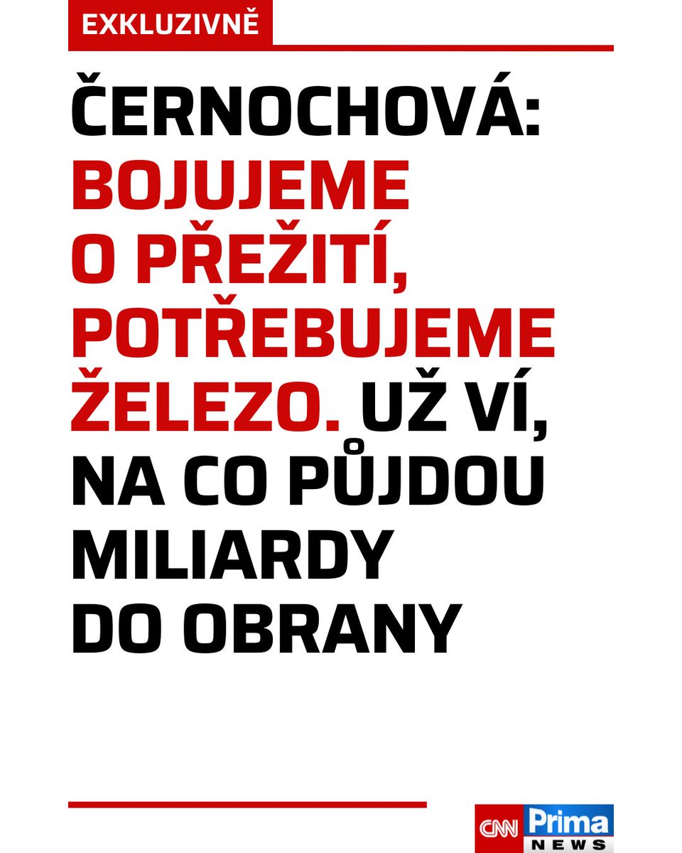 Miliardy, o které plánuje Česko navýšit do roku 2030 rozpočet na obranu, by měly jít nejen do nové techniky, munice, hangárů, cvičišť, dronů, ale také do platů vojáků. V rozhovoru s @Bohuslavova to uvedla ministryně obrany <a href="/jana_cernochova/">Jana Černochová</a>. Článek ZDE: cnn.iprima.cz/bojujeme-o-pre…