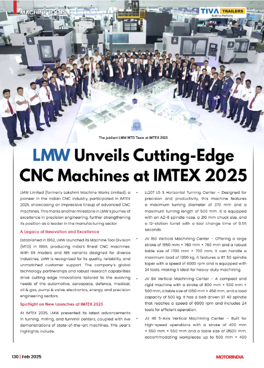motorindiatweet's tweet image. LMW Limited showcased its latest CNC innovations at #IMTEX2025, reinforcing its leadership in precision engineering!

𝐑𝐞𝐚𝐝 𝐌𝐨𝐫𝐞: motorindiaonline.in/lmw-unveils-cu…  #CNCMachines #ManufacturingExcellence