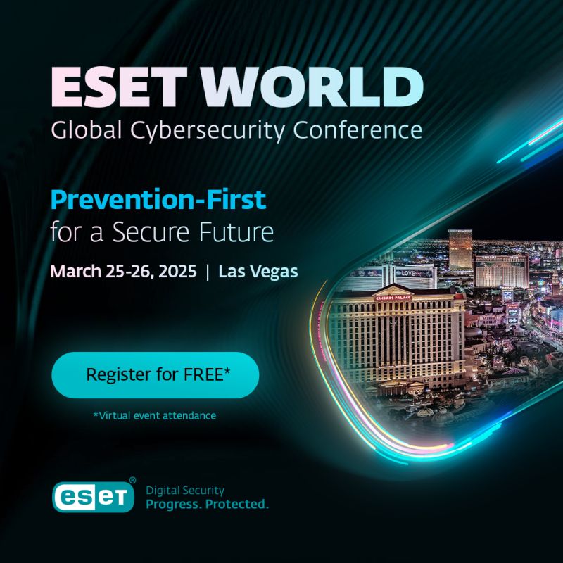 Mark your calendar for ESET World 2025! 🌍 Join top IT security experts online March 25-26 to explore AI-driven cybersecurity trends. Register free: esetworld.com/?register=virt…