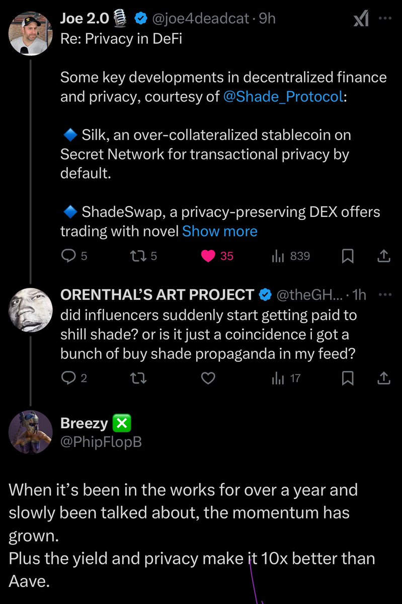 Seeing this comment on <a href="/joe4deadcat/">Joe 2.0🎙️</a>’s post makes me giggle and feel proud. 

Proud to market the hell out of ShadeX
Proud of the strategy
Proud of the Shade team (finance, devs, marketing, BD)
And most importantly, proud to be part of this moment with the team!