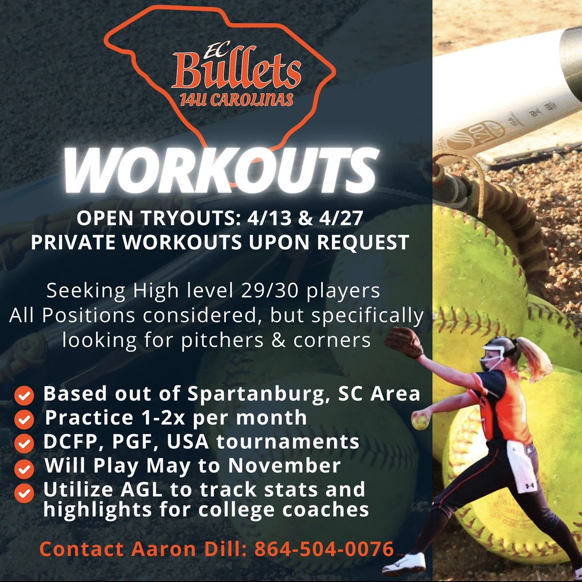 Due to recent injury awaiting MRI results as well as another injury we’re looking to fill another spot. All positions still considered, but unfortunately our injured girls were a pitcher and a catcher. That will be our primary focus/need.