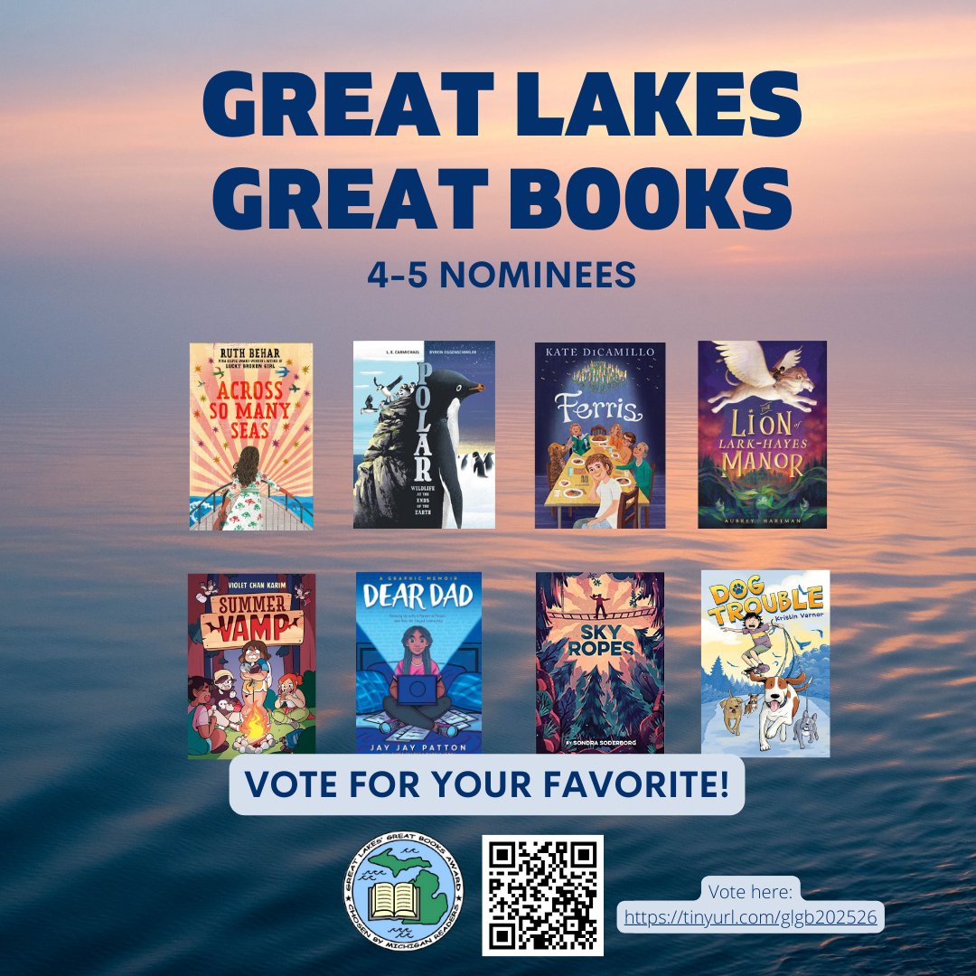 Michigan Great Lakes Great Books Award (@michglgbooks) on Twitter photo Congratulations to our 4-5 nominees for 2025-26! <a href="/michiganreading/">Mich Reading Assoc</a>
Nominees: <a href="/ruthbehar/">Ruth Behar</a> <a href="/KateDiCamillo/">Kate DiCamillo</a> <a href="/dezinpub/">Kiara Valdez 🍉❗RT & Updates Only❗️</a> <a href="/MarkiaJenaiArt/">Markia Jenai</a> Congratulations to our 4-5 nominees for 2025-26! <a href="/michiganreading/">Mich Reading Assoc</a>
Nominees: <a href="/ruthbehar/">Ruth Behar</a> <a href="/KateDiCamillo/">Kate DiCamillo</a> <a href="/dezinpub/">Kiara Valdez 🍉❗RT & Updates Only❗️</a> <a href="/MarkiaJenaiArt/">Markia Jenai</a>