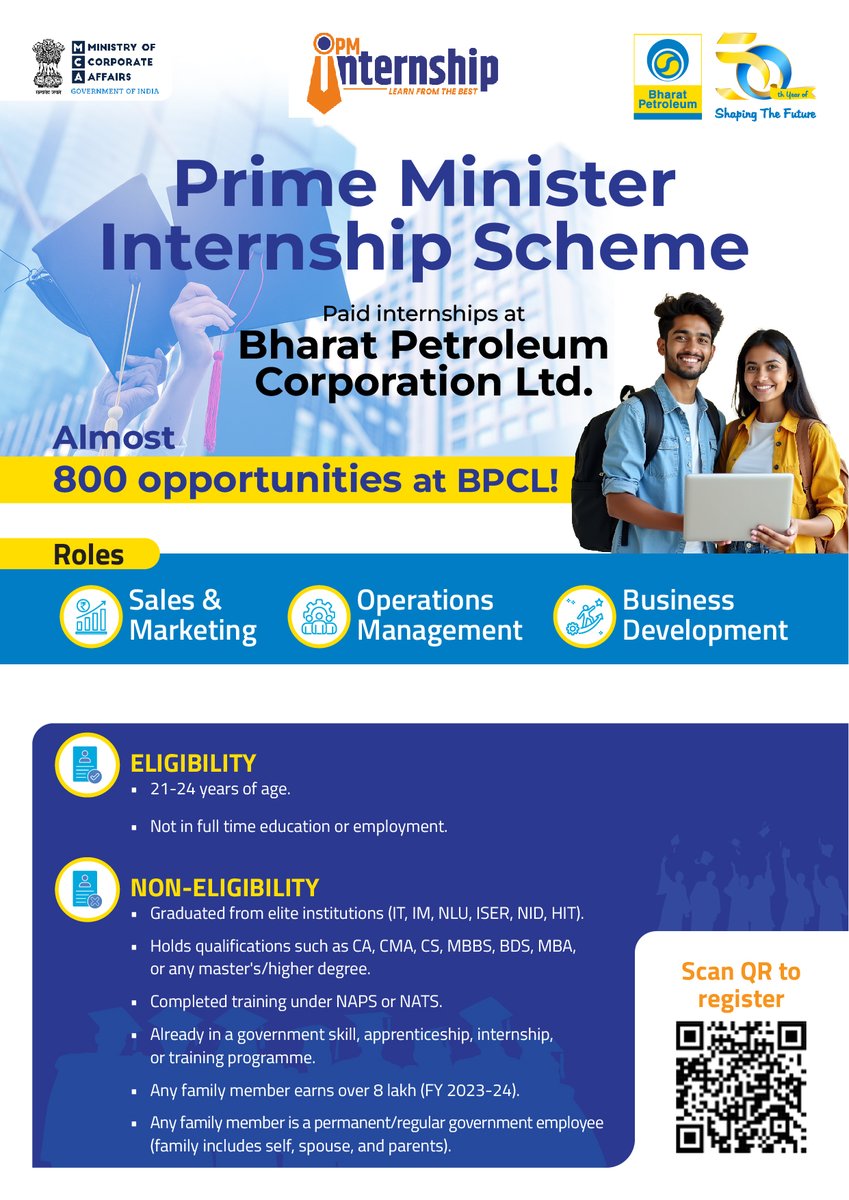 Shape Your Career with BPCL!

Join the Prime Minister Internship Scheme at BPCL and gain hands-on experience in Sales &amp; Marketing, Operations Management, and Business Development.

As one of the leaders in India's energy sector, BPCL is committed to innovation, sustainability,
