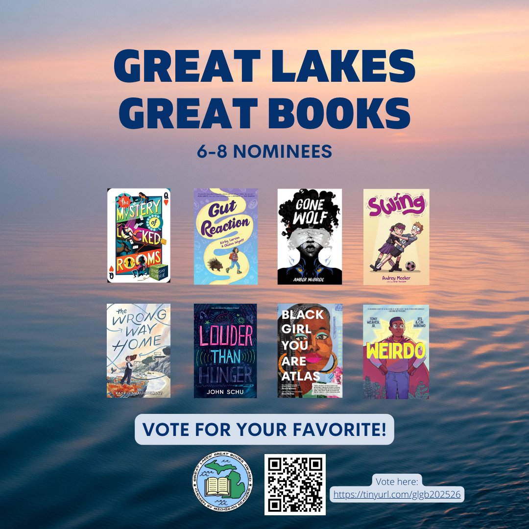 Michigan Great Lakes Great Books Award (@michglgbooks) on Twitter photo Congratulations to our 6-8 nominees for 2025-26! <a href="/michiganreading/">Mich Reading Assoc</a>
6-8th Grade Nominees:
<a href="/lindsayncurrie/">Lindsay Currie</a> <a href="/KirbyLarson/">Kirby Larson</a> <a href="/MeekerAudrey/">✨ Audrey Meeker ✨</a> <a href="/kloshaughnessy/">Kate O’Shaughnessy</a> <a href="/MrSchuReads/">John Schu</a> <a href="/reneewauthor/">Renée Watson</a> <a href="/imaroxburygirl/">ekuaholmes</a> <a href="/TonyWeaverJr/">Tony Weaver Jr.</a> <a href="/JesnCin/">Jes & Cin | LUNAR BOY out now!</a> Congratulations to our 6-8 nominees for 2025-26! <a href="/michiganreading/">Mich Reading Assoc</a>
6-8th Grade Nominees:
<a href="/lindsayncurrie/">Lindsay Currie</a> <a href="/KirbyLarson/">Kirby Larson</a> <a href="/MeekerAudrey/">✨ Audrey Meeker ✨</a> <a href="/kloshaughnessy/">Kate O’Shaughnessy</a> <a href="/MrSchuReads/">John Schu</a> <a href="/reneewauthor/">Renée Watson</a> <a href="/imaroxburygirl/">ekuaholmes</a> <a href="/TonyWeaverJr/">Tony Weaver Jr.</a> <a href="/JesnCin/">Jes & Cin | LUNAR BOY out now!</a>