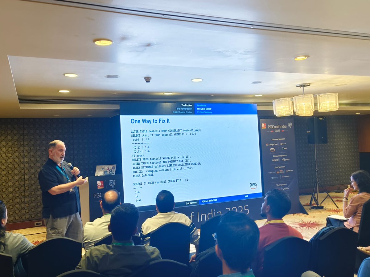 PostgreSQL India (@pgconfindia) on Twitter photo Joe Conway from <a href="/awscloud/">Amazon Web Services</a> is presenting a talk at <a href="/PGConfIndia/">PostgreSQL India</a>.
#PostgreSQL #PGConfIndia Joe Conway from <a href="/awscloud/">Amazon Web Services</a> is presenting a talk at <a href="/PGConfIndia/">PostgreSQL India</a>.
#PostgreSQL #PGConfIndia