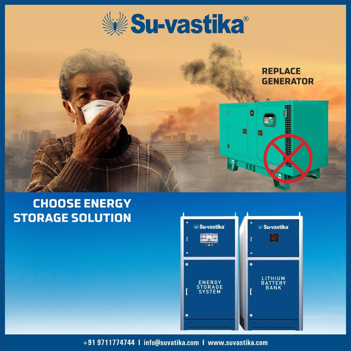 Ditch the smoke, switch to sustainability! 🌱⚡ Choose Su-vastika’s Energy Storage Solutions and power up the clean way. 

#NoMoreGenerators #GreenEnergy #Suvastika #CleanEnergy #sustainable #EnergyStorageSystem #PowerSolution