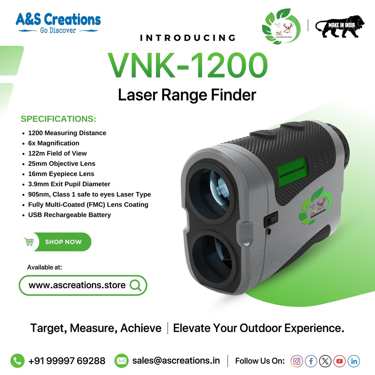 ascreations_ind's tweet photo. Precision at Your Fingertips! Introducing the VNK 1200 Laser Range Finder.
Whether for hunting, golfing, surveying, or outdoor adventures, get pinpoint accuracy up to 1200m!
 Shop online: https://t.co/Ld6tW98JTP
 #Madeinindia https://t.co/hYPvfgOX2p