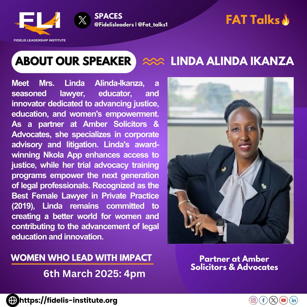 FAT Talks (@fat_talks1) on Twitter photo Meet Linda Alinda-Ikanza – a top lawyer & innovator transforming justice & governance!
Join #FATTalks TODAY at 4 PM as she shares powerful insights!
🔗 Live on X Spaces:x.com/Fat_talks1/sta…
<a href="/Amber_Advocates/">Amber Solicitors & Advocates</a> <a href="/bihoogo/">Linda Alinda-Ikanza</a> <a href="/PheonaWall/">Pheona Wall</a> <a href="/FidelisLeaders/">Fidelis Leadership Institute</a> <a href="/miriamatembe/">Hon. Dr. Miria R.K Matembe (Official)</a> Meet Linda Alinda-Ikanza – a top lawyer & innovator transforming justice & governance!
Join #FATTalks TODAY at 4 PM as she shares powerful insights!
🔗 Live on X Spaces:x.com/Fat_talks1/sta…
<a href="/Amber_Advocates/">Amber Solicitors & Advocates</a> <a href="/bihoogo/">Linda Alinda-Ikanza</a> <a href="/PheonaWall/">Pheona Wall</a> <a href="/FidelisLeaders/">Fidelis Leadership Institute</a> <a href="/miriamatembe/">Hon. Dr. Miria R.K Matembe (Official)</a>