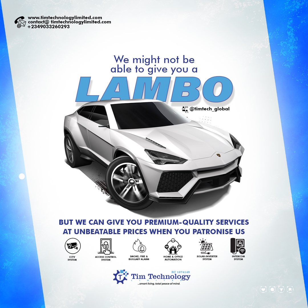 Timtech_Global's tweet image. We will give you premium-quality services at unbeatable price.

#viral #timtechnologylimited #lamborghini #solarpower #solarinverter #cctv #smarthome
