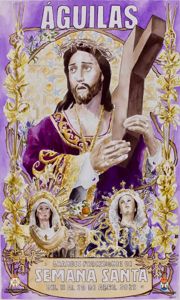 Nos llega el cartel de la Semana Santa'25 de Águilas realizado por el almeriense @artejuanmiguel  #regionescofrade
