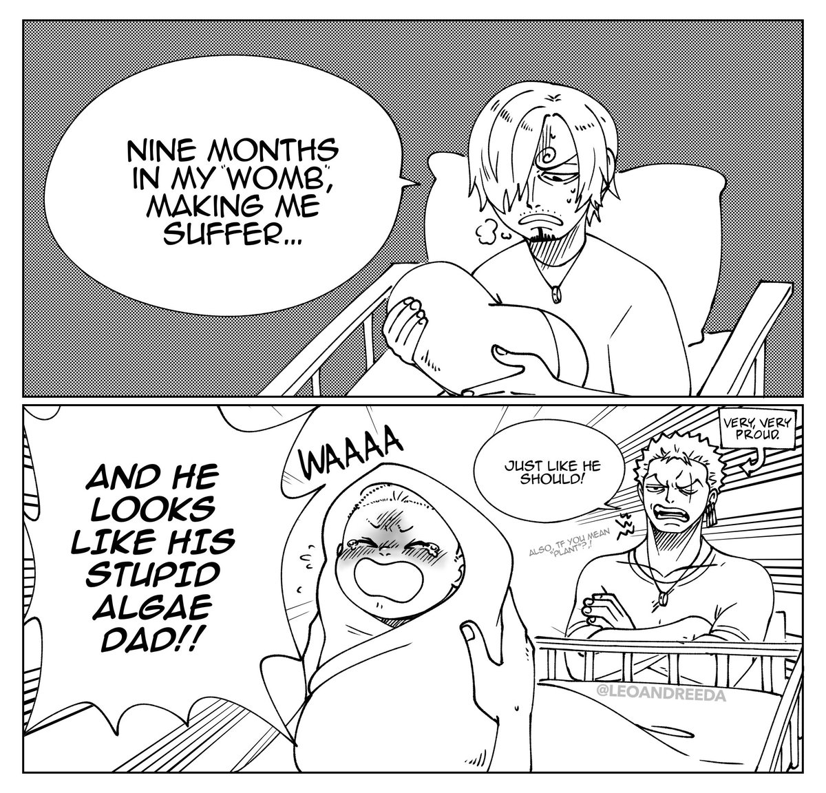 LeoAndreeda's tweet photo. Here's my part for that one baby meme lol (late as always) Starring Zoro, Sanji and my boy Jizo

#myart #zosan #zorosan #ゾロサン https://t.co/HCNDFLQ4ob