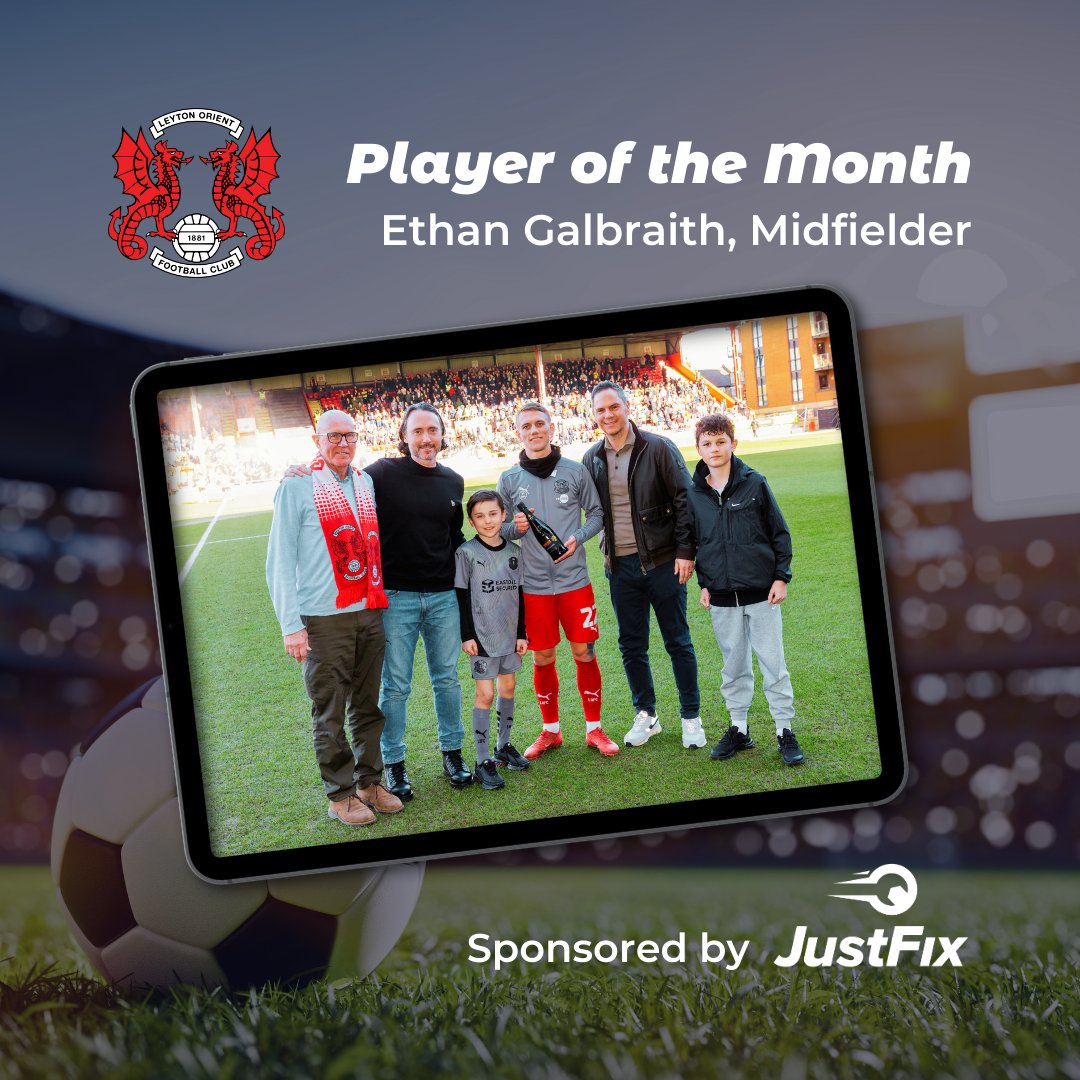 JustFixApp's tweet image. Congratulations to Ethan Galbraith, @leytonorientfc Player of the Month sponsored by @JustFixApp
 ⚽🏆🍾

#JustFix #JustFixPOTM #LOFC #OneOrient #POTM