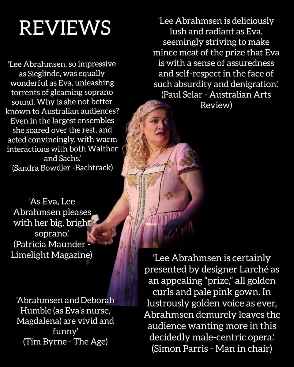 Connaught Artists (@connaughtartis1) on Twitter photo Some more brilliant reviews, this time for soprano <a href="/Soprano_OZ/">Lee Abrahmsen</a> singing the role of Eva in Wagner's Die Meistersinger von Nürnberg with <a href="/MelbourneOpera/">Melbourne Opera</a> Some more brilliant reviews, this time for soprano <a href="/Soprano_OZ/">Lee Abrahmsen</a> singing the role of Eva in Wagner's Die Meistersinger von Nürnberg with <a href="/MelbourneOpera/">Melbourne Opera</a>